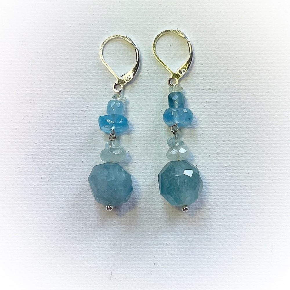 Genuine Aquamarine Gemstone Silver Earrings! - Picture 3 of 4